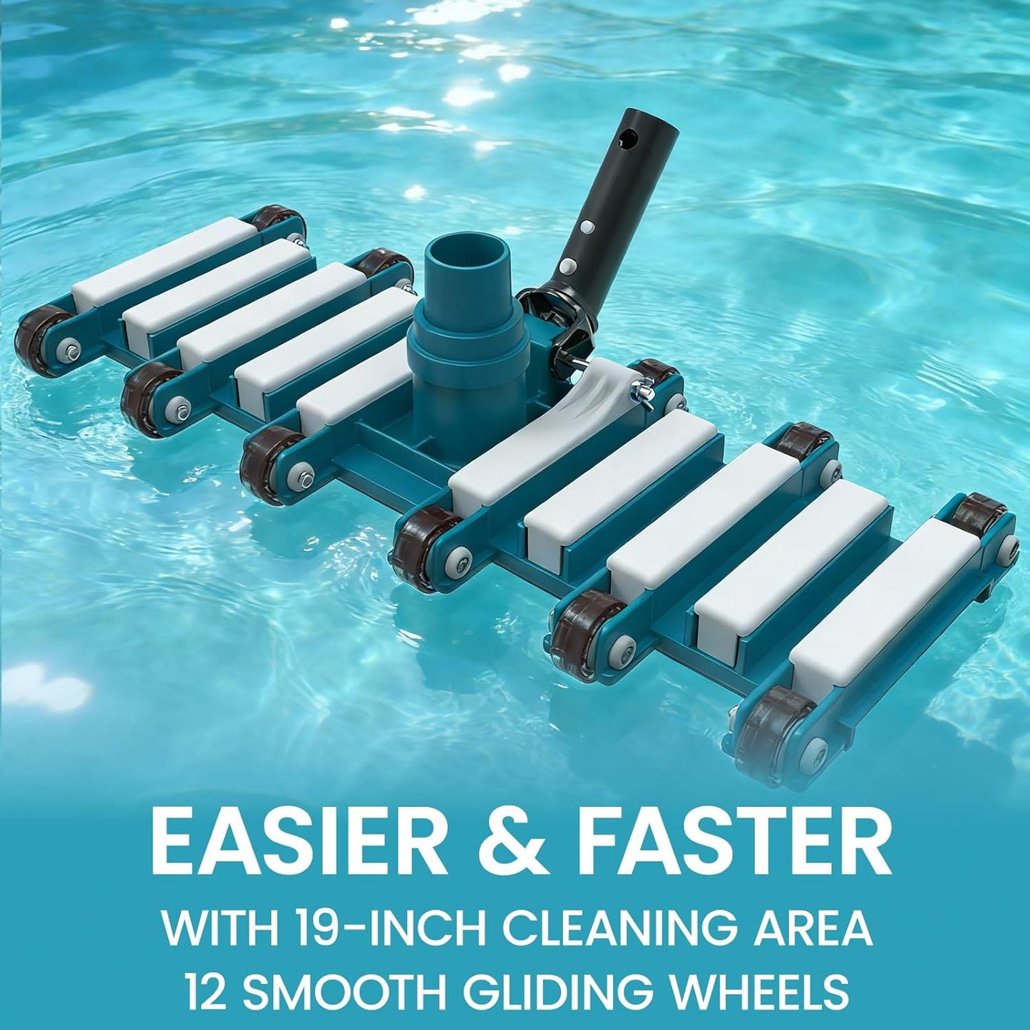 POOLWHALE 19" Professional Weighted Pool Vacuum Head - Extra-Wide with Wheels & Flexible Swivel Handle for Deep Cleaning