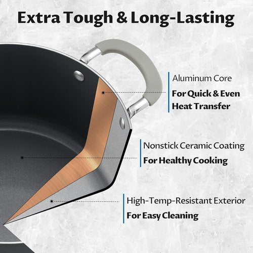 BEZIA Nonstick Stock Pot - 8 Quart Ceramic Soup Pot with Lid, Induction Ready, Stay-Cool Handles, Easy Cleanup