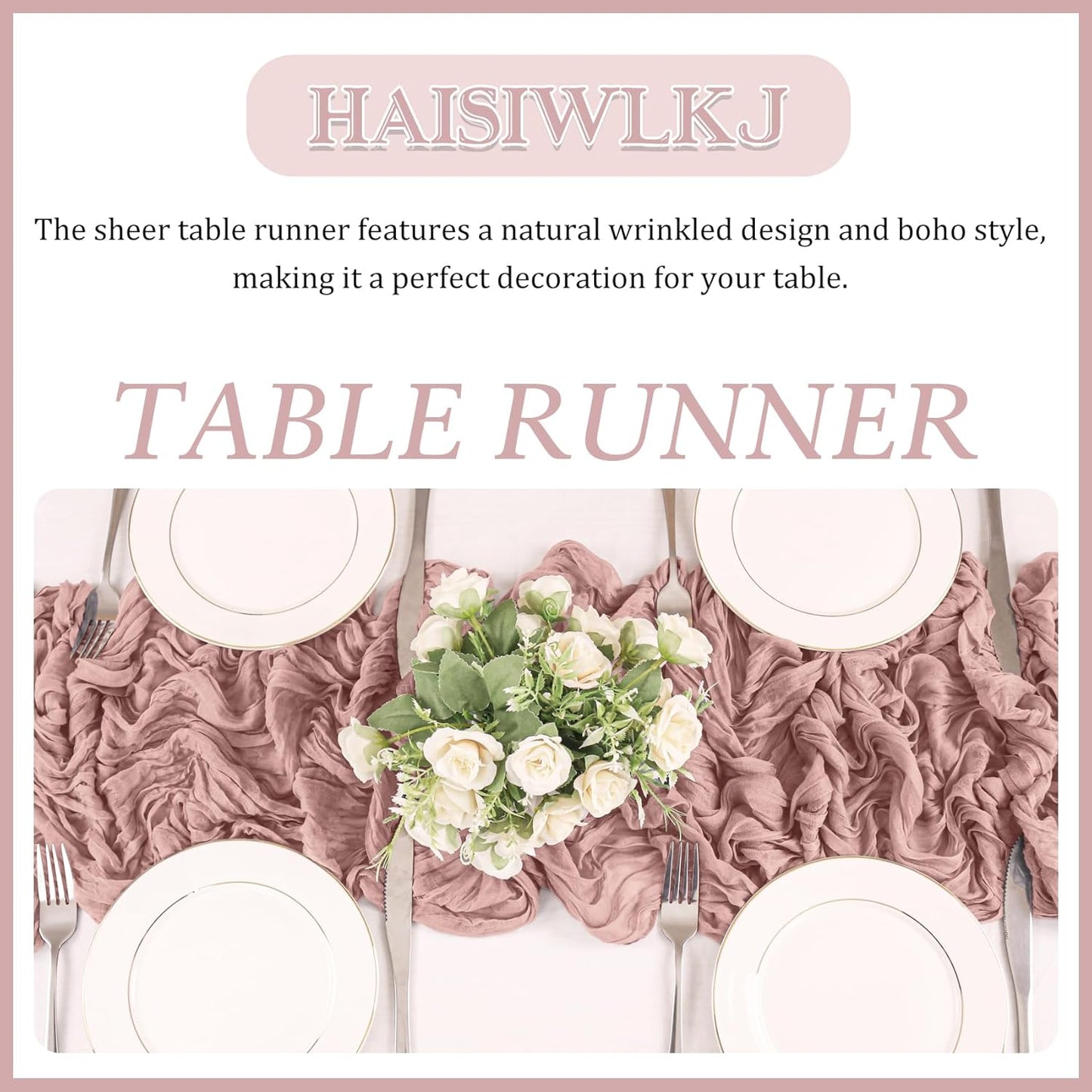 Skiennix 120-Inch Dusty Pink Cheesecloth Table Runner - Boho Rustic Sheer Design for Weddings & Events