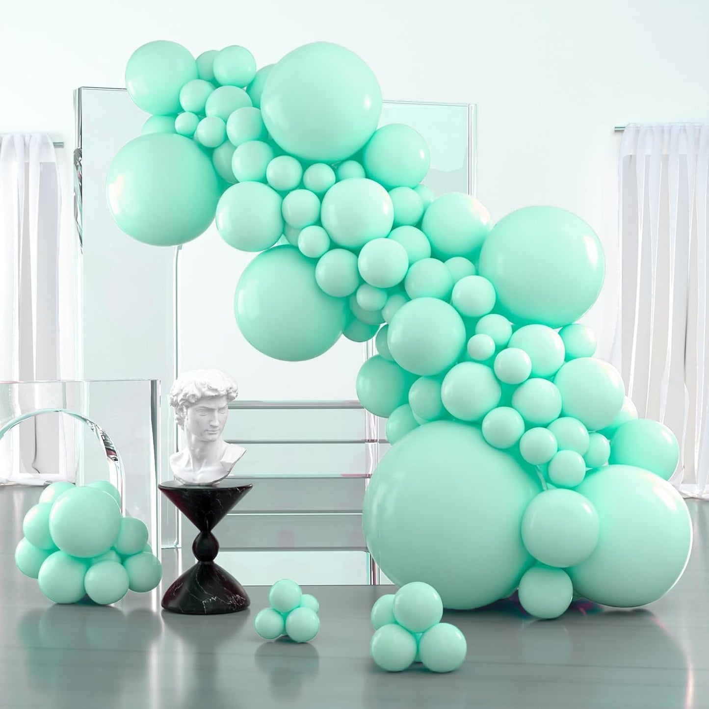 PartyWoo Mint Balloons - 100 Pcs Pastel Teal in Various Sizes for Stunning Balloon Garlands | Mint-Q03