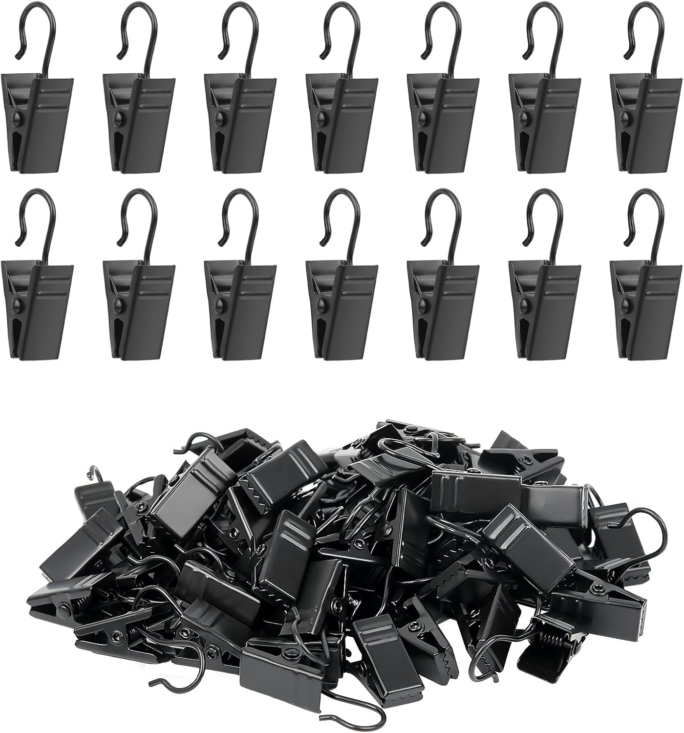 Skiennix Curtain Clips Hooks - 100 Pack Stainless Steel Drapery Clips for Party Lights & Decorations | Black