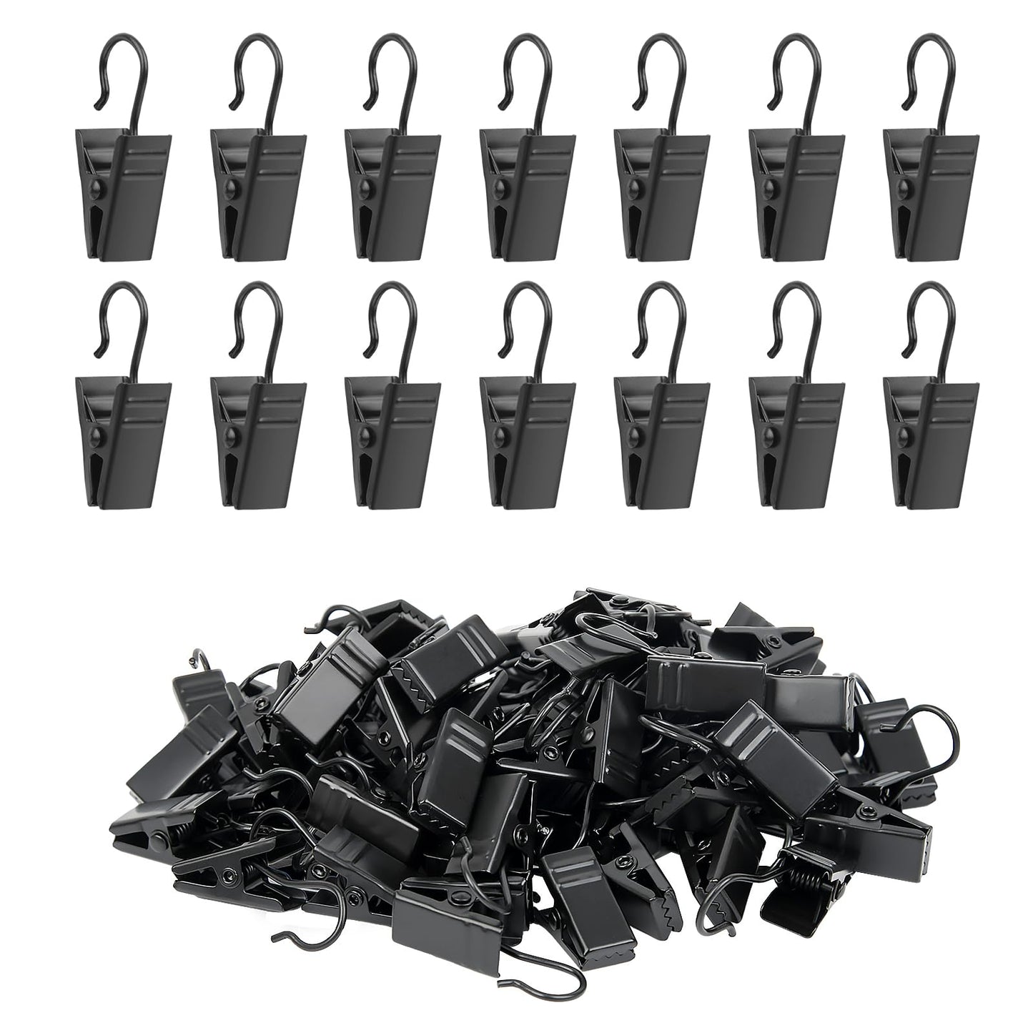 Manysky Curtain Clips Hooks, 100 Pack Stainless Iron Drapery Hooks Clips for Hanging Party String Lights Christmas Courtyards Decoration, Art Craft Display, Gutter Tent Camper Awning Hangers, Black