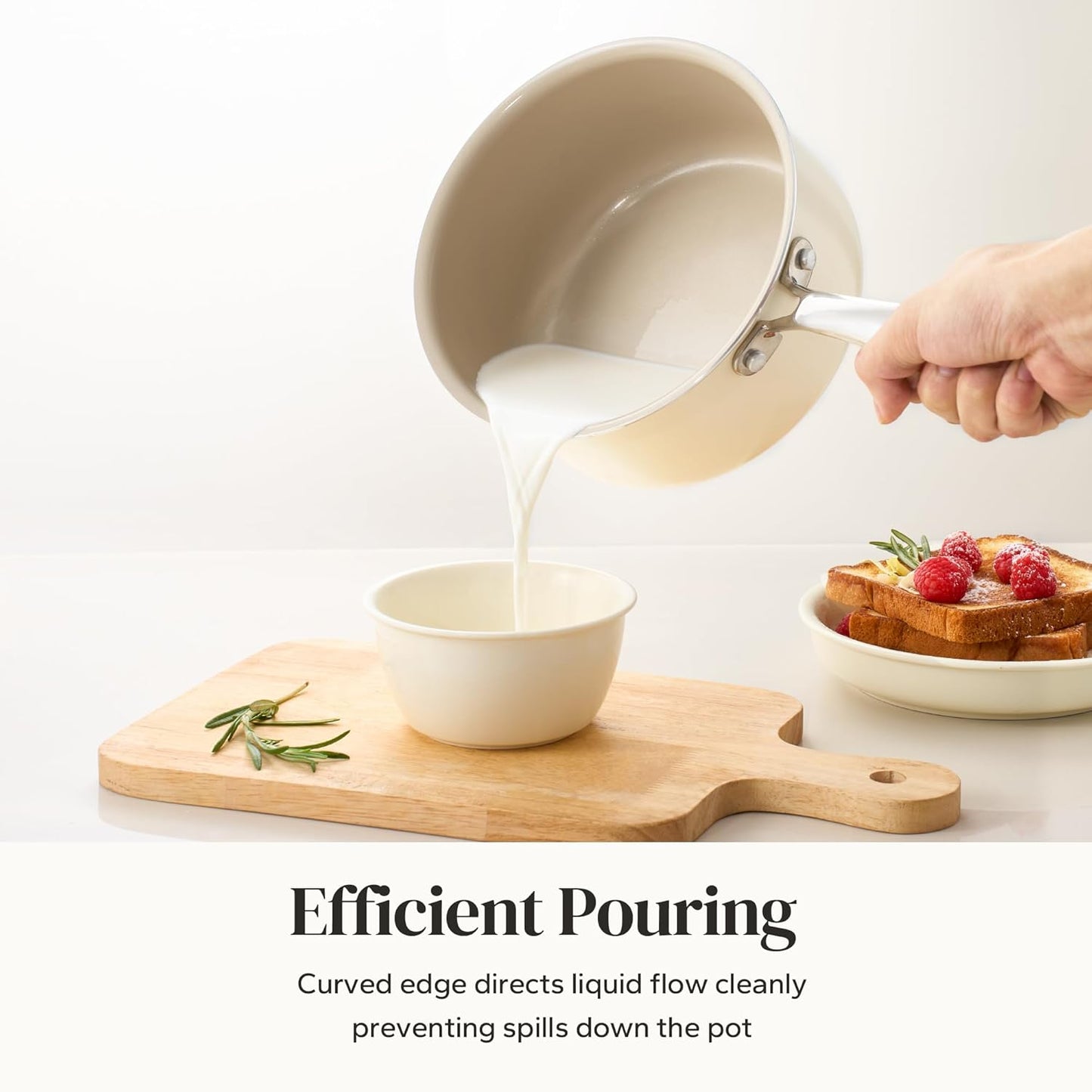Redchef Ceramic Sauce Pan - 2.5QT Nonstick Cooking Pot with Lid & Stay-Cool Handle | Beige, PTFE & PFOA Free