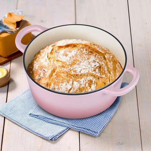 E-far 3 Qt Enameled Cast Iron Dutch Oven - Heavy Duty Nonstick Pot for Baking & Roasting - Pink