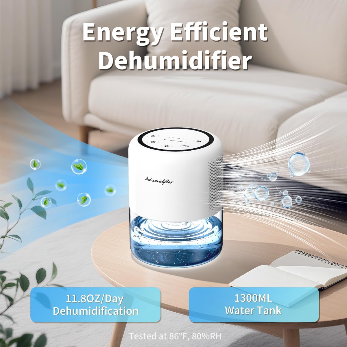 Skiennix 44oz Small Dehumidifier - Auto-Off, Quiet Operation, 10 Color Lights | Ideal for Bedrooms & Closets (215 sq.ft)
