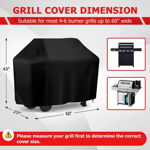 iCOVER 60-Inch BBQ Grill Cover - Waterproof & UV Resistant for Weber, Char-Broil, Nexgrill | Black