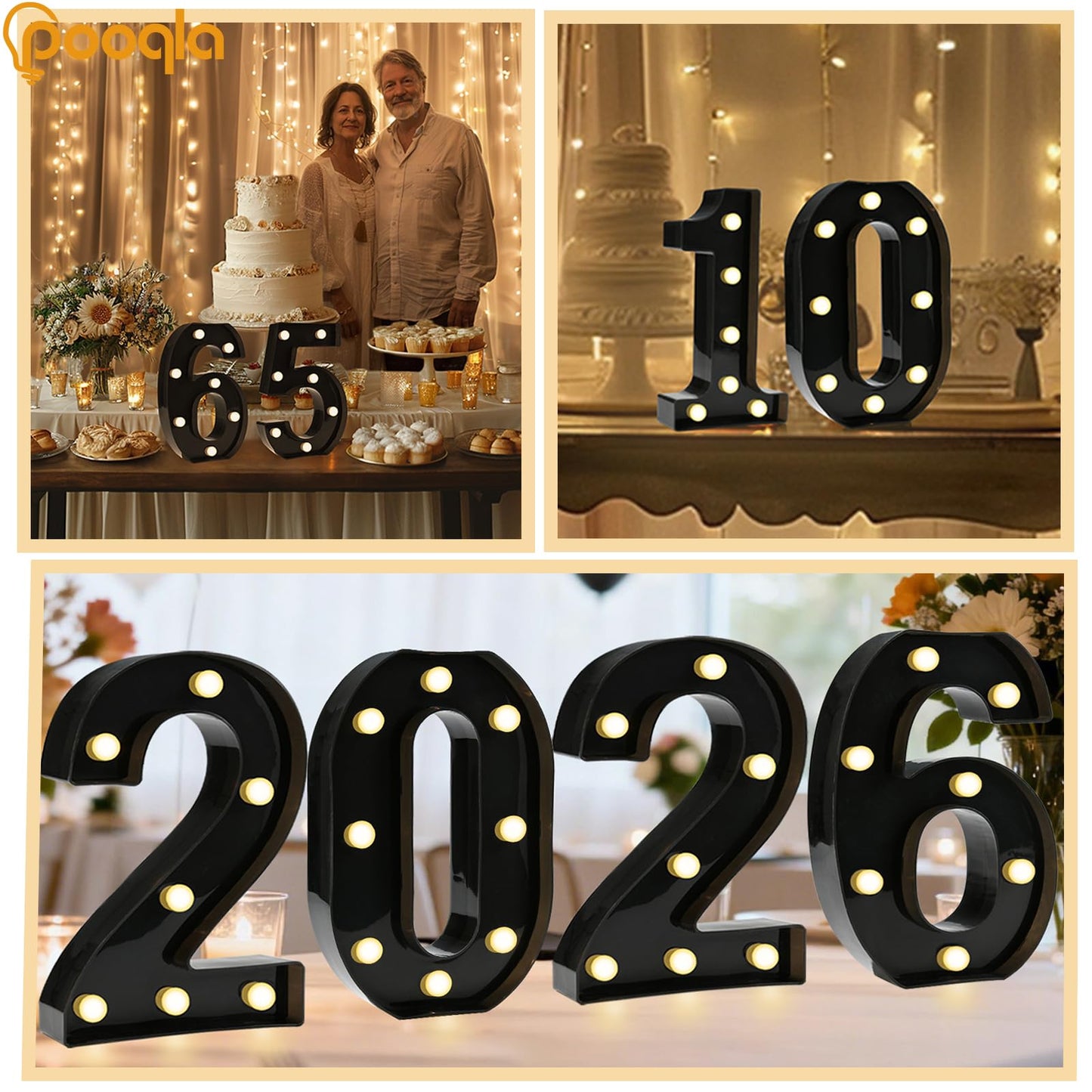 Pooqla Decorative Led Light Up Number Letters, Black Plastic Marquee Number Lights Sign for 40th Birthday Party Wedding Decor Battery Operated Black Number 40