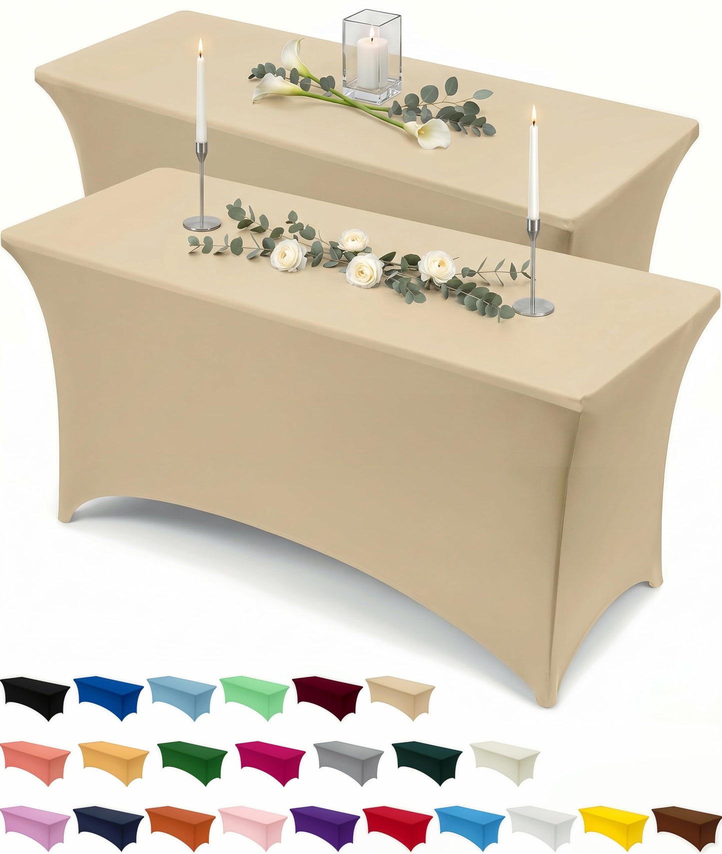 Utopia Kitchen Spandex Tablecloth 10 Pack [6FT, Champagne] Tight, Fitted, Washable and Wrinkle Resistant Stretch Table Cloth Rectangle Cover for Trade Show, Weddings & Parties [72Lx30Wx30H Inch]