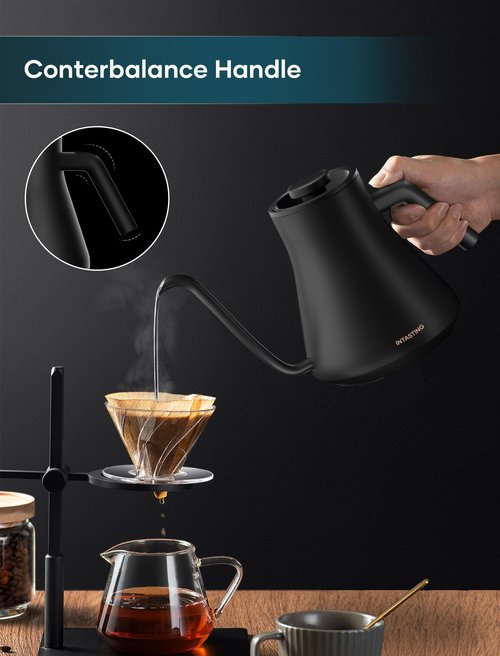 INTASTING Electric Kettles, Gooseneck Electric Kettle, ±1℉ Temperature Control, Stainless Steel Inner, Quick Heating, for Pour Over Coffee, Brew Tea, Boil Hot Water, 0.9L Black