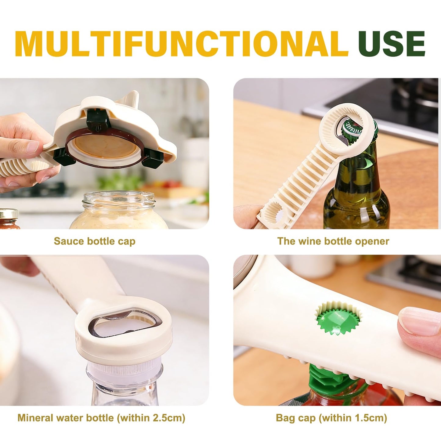 4 in 1 Multi-Purpose Jar Opener for Weak Hands, 2026 New Adjustable Three Claw Bottle Opener with Non Slip Teeth,Multi-Size Lid Opener for Kitchen Jars and Bottles (1PC)