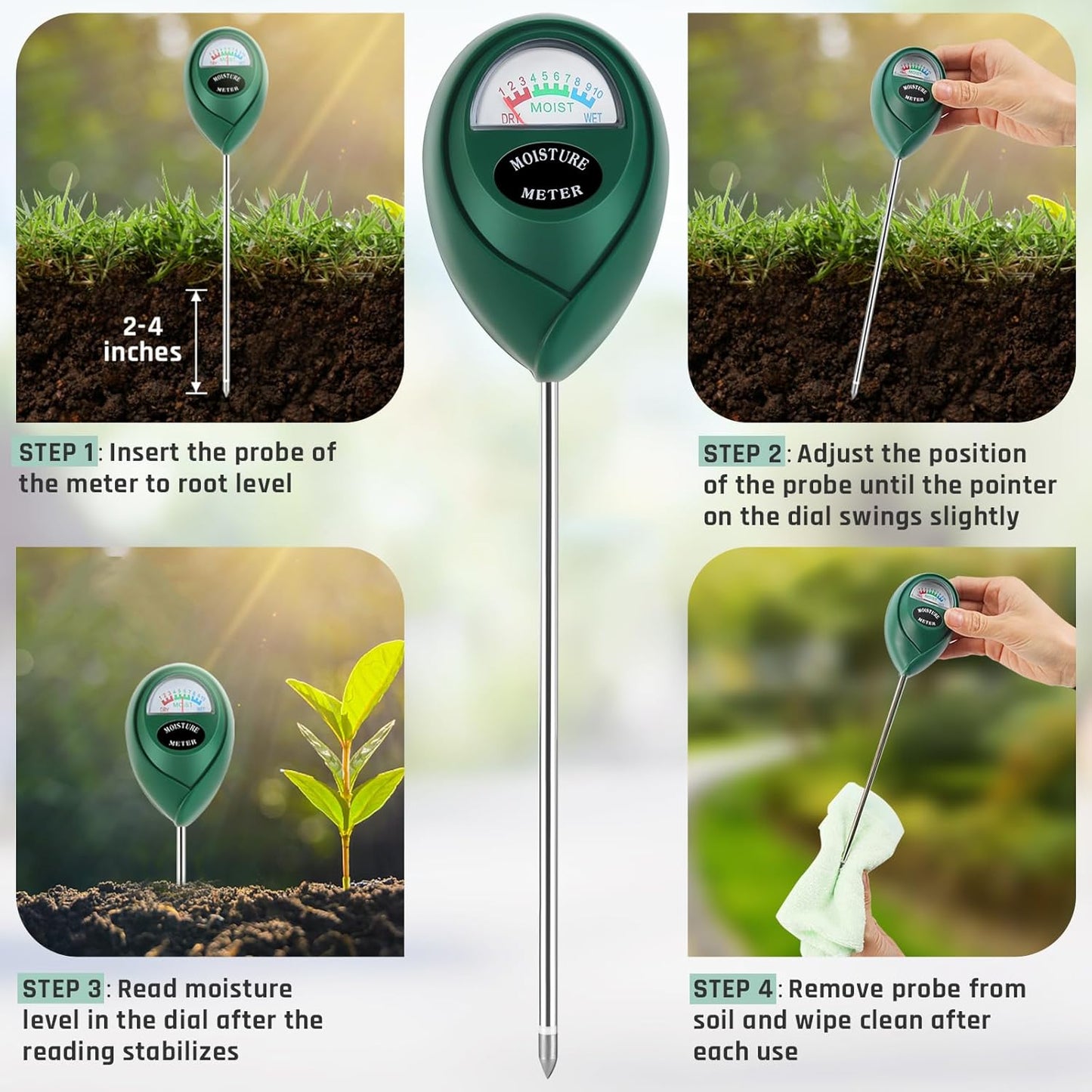 Skiennix Plant Moisture Meter - Accurate Soil Water Sensor for Indoor & Outdoor Use | No Batteries Required (Green & Black)