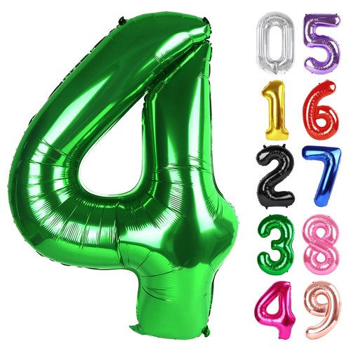 Dark Green Number 4 Balloon 40 Inch, 4th Birthday Party Decorations for Children, Giant 4 Foil Balloon for Party Supplies