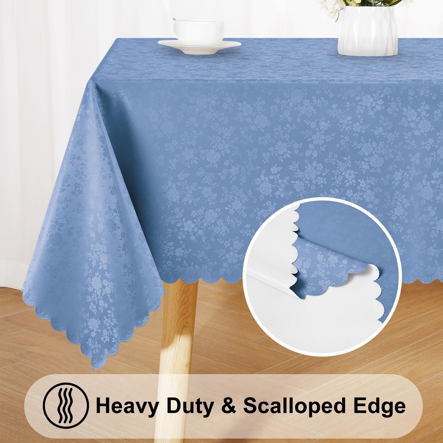 Smiry Rectangle Table Cloth, Waterproof Heavy Duty Vinyl Tablecloths, Wipeable Washable Table Cover for Kitchen and Dining Room (Haze Blue, 60" X 84")
