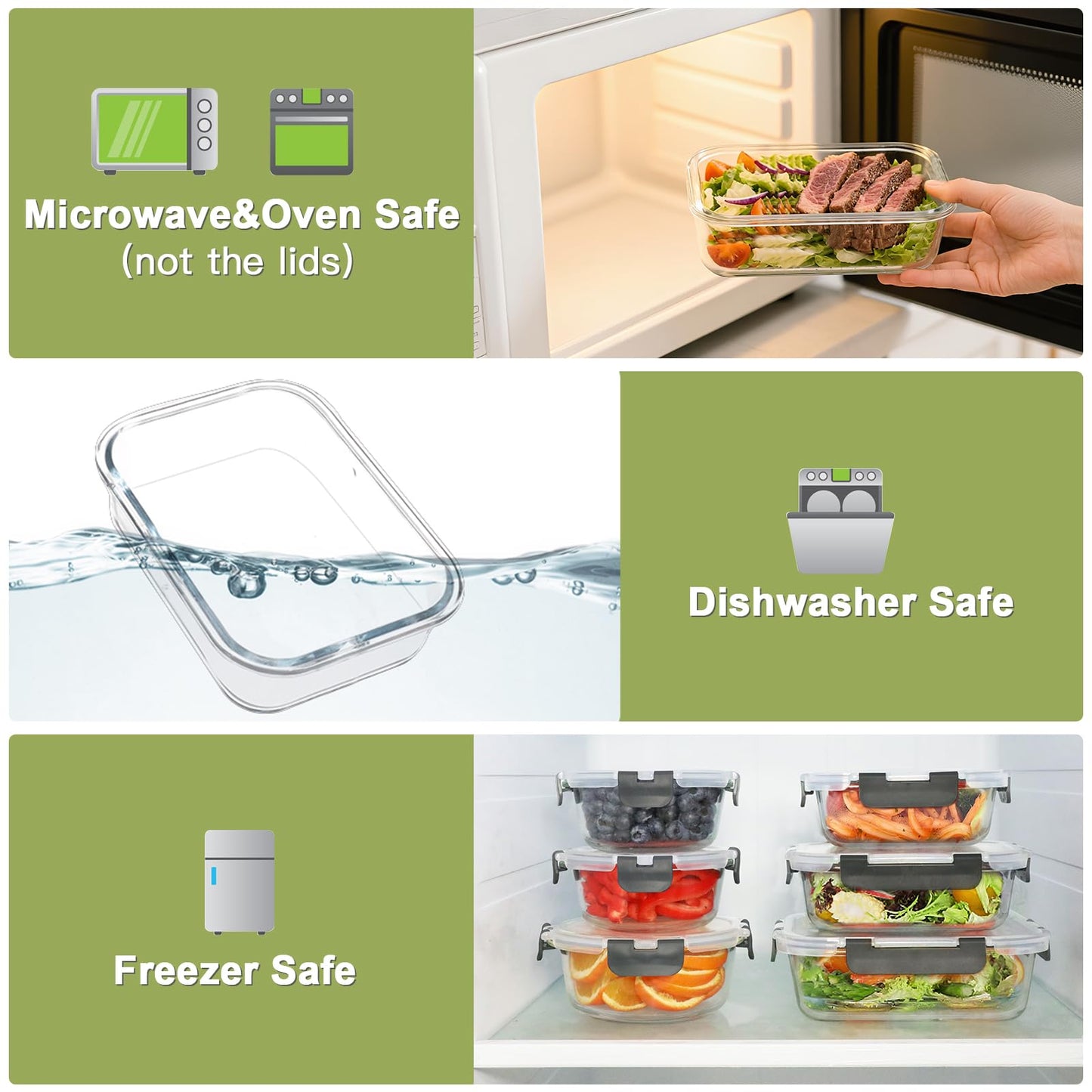 BAYZZ 24 Piece Glass Food Storage Containers with Lids, Airtight Glass Meal Prep Containers for Kitchen, BPA-Free Lunch Box, Microwave and Freezer Safe