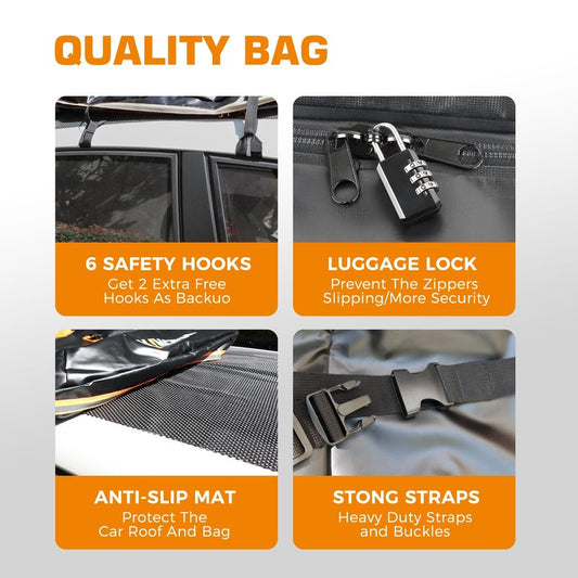 Kingfun Car Rooftop Cargo Carrier Bag, Waterproof 20 Cubic Feet Car Roof Luggage Carrier for All Vechicles with/Without Racks, Includes Anti-Slip Mat, 8 Reinforced Straps, 6 Door Hooks, Luggage Locks