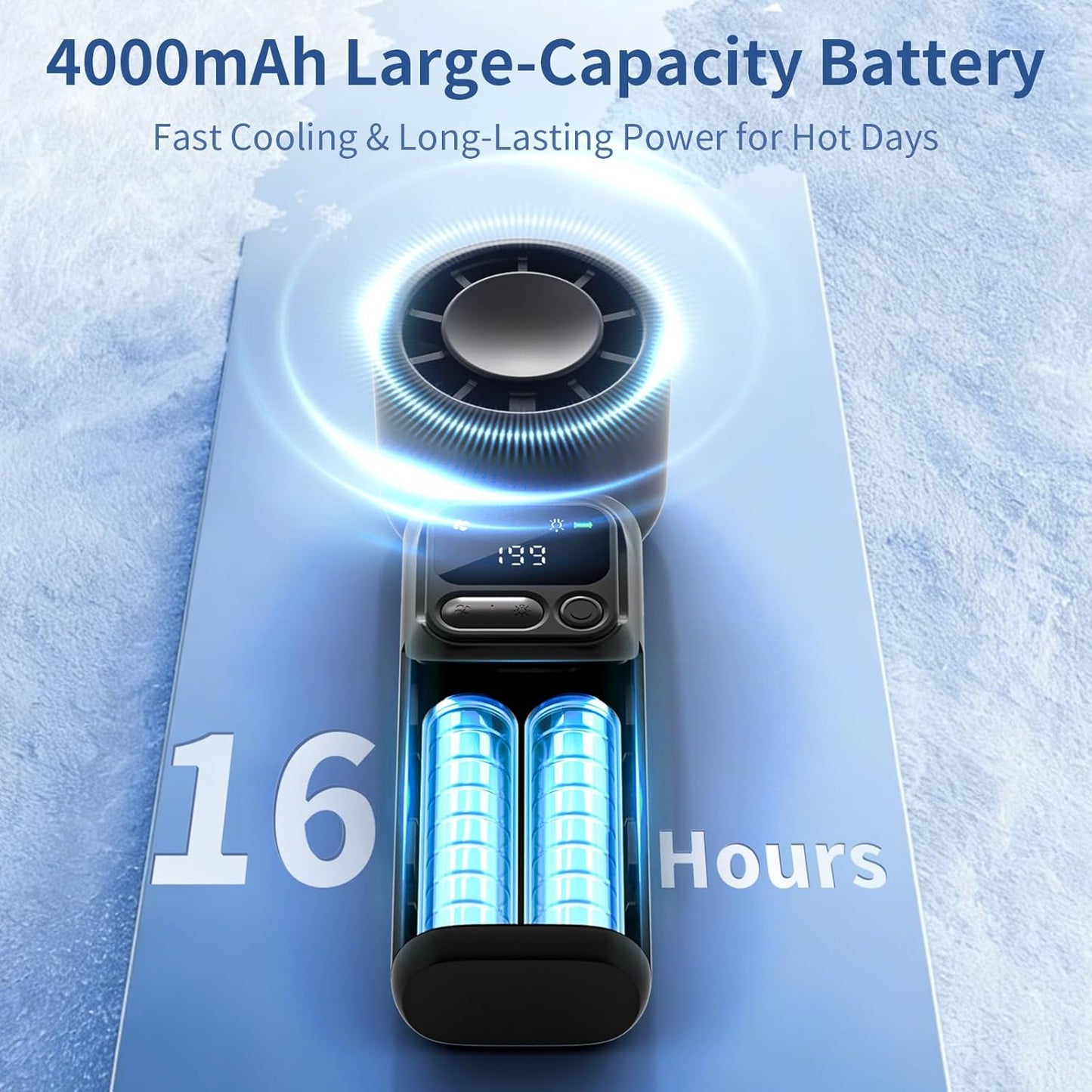 Lerat Portable Handheld Turbo Fan - 5-Speed Mini Fan with 4000mAh Rechargeable Battery | 3-in-1 Foldable Design for Travel & Beach, Black
