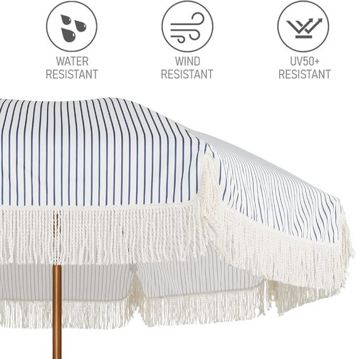 AMMSUN 7ft Patio Umbrella - Stylish Navy Blue Stripes with UPF50+ Protection & Push Button Tilt