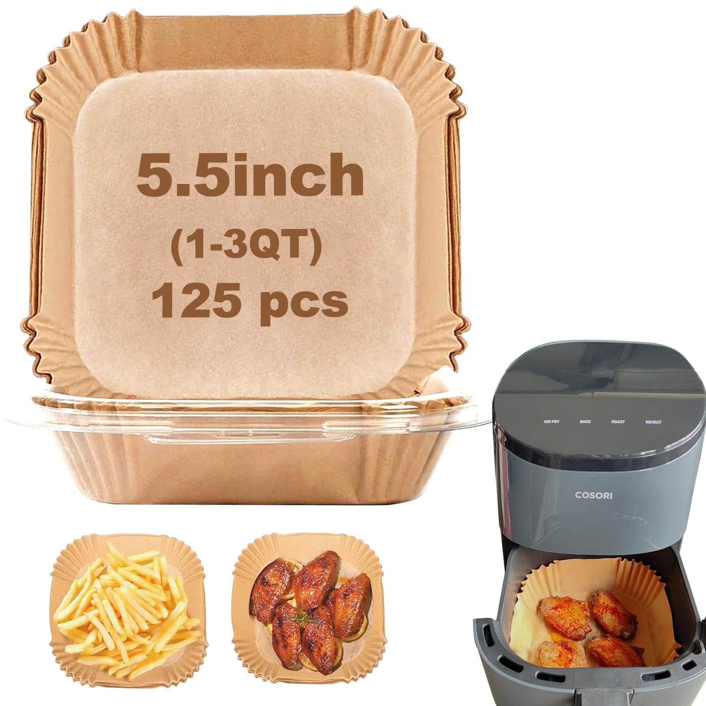 Small Air Fryer Liners for Cosori 2.1qt Air Fryer, Mini Air Fryer Liners Disposable 2 2.1 2.6 3QT, 5.5 Inch Air Fryer Liners