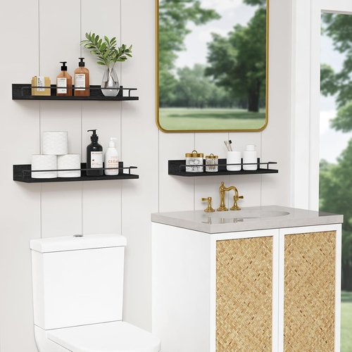 Forbena Black Floating Shelves - Rustic Wall Storage for Bathroom, Kitchen, Office | Set of 3, 17 Inch