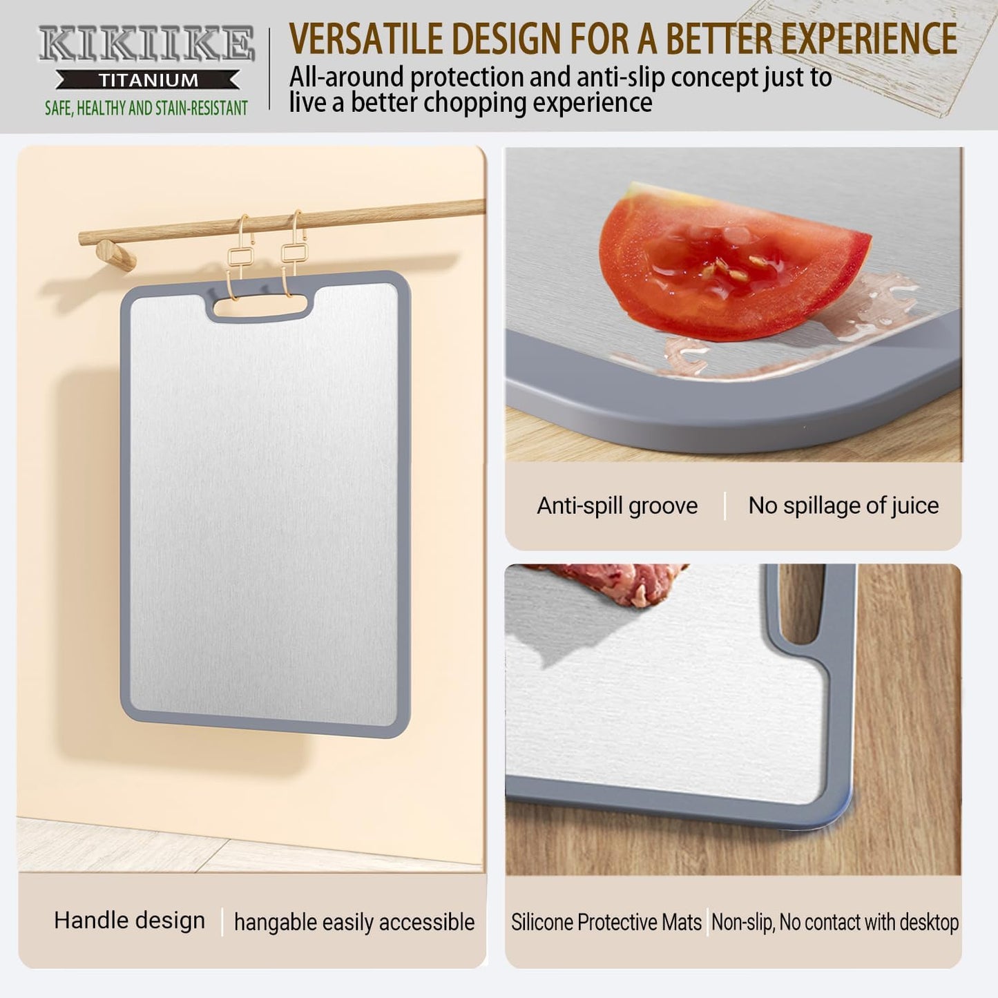 Titanium Cutting Board - Double-Sided Non-Slip Silicone Edging | Durable Food-Grade Chopping Board (Small)