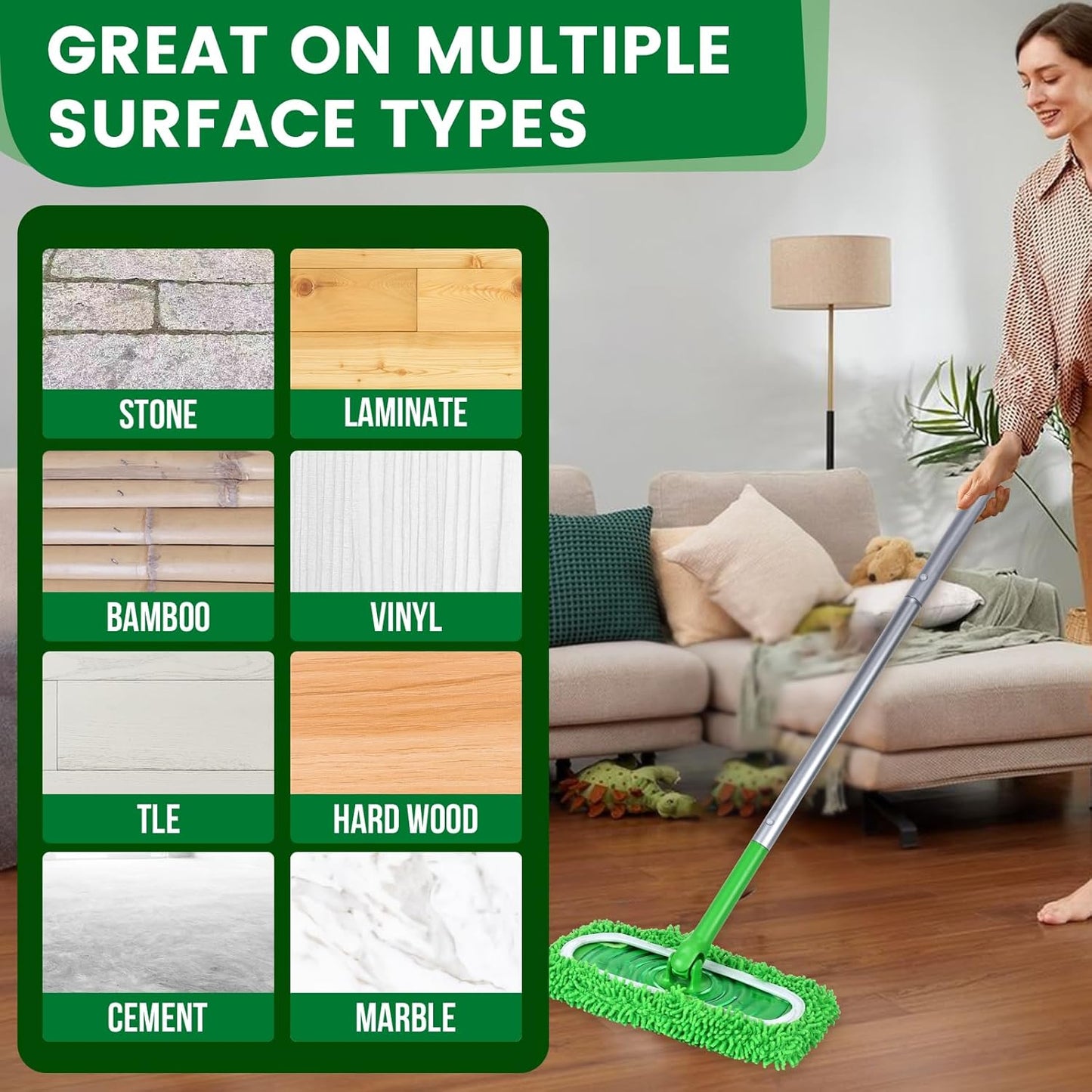 Skiennix 6Pcs Reusable Microfiber Mop Pads - Washable Wet & Dry Refills for Hardwood Floor Cleaning