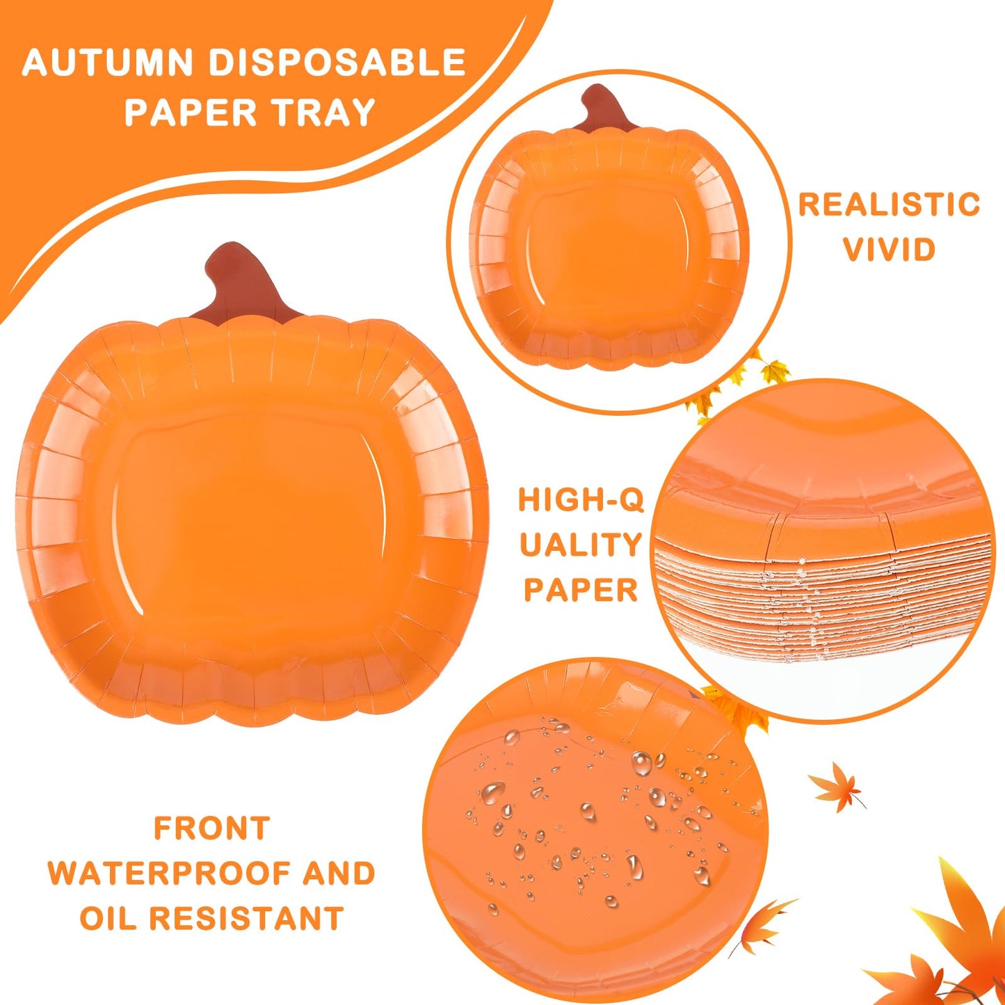Dandat 50 Pcs Fall Pumpkin Disposable Paper Plates 9 Inch Thanksgiving Harvest Party Plates Orange Round Dinner Decor Halloween Party Favors for Autumn Kitchen Home Dining Supplies