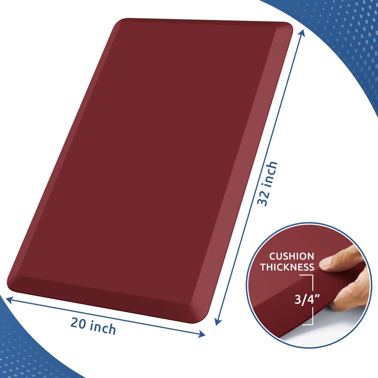 KitchenClouds Kitchen Mat Cushioned Anti Fatigue Rug 20"x32" Water Resistant, Non Slip, Standing and Comfort Desk/Floor Mats for House Sink Office (Red)