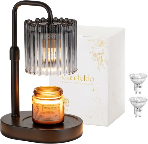 Candeldo Candle Warmer Lamp - Adjustable Height & Timer | Dimmable Black Wax Melt Warmer for Home Decor
