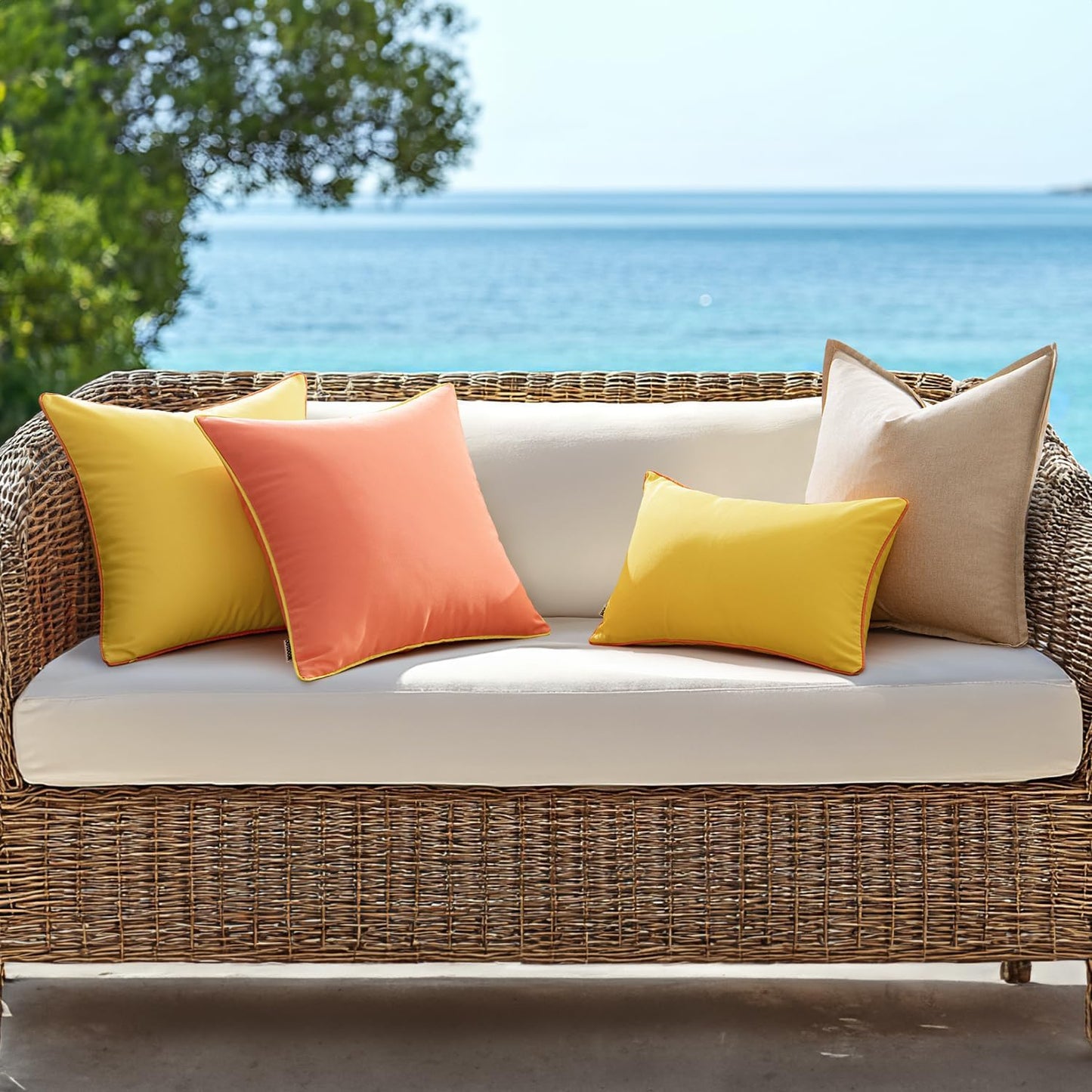 MIULEE Outdoor Waterproof Throw Pillow Covers - Decorative 18x18 Inch Coral Red Cushion Cases for Patio & Garden