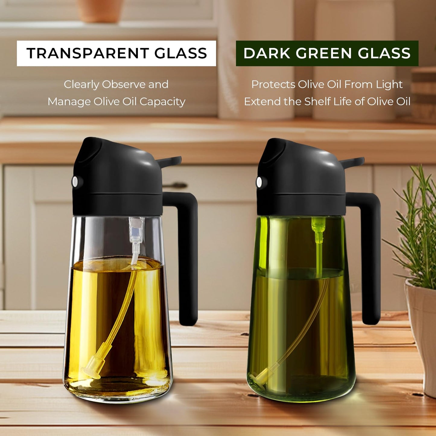 YARRAMATE 4Pcs 16oz/470ml Glass Olive Oil Sprayer Set with Stickers, Kitchen Gadgets, Including 2Pcs Non-Slip Bottle Mat, Cleaning Brush-Aesthetic Ideal Kitchen Gift