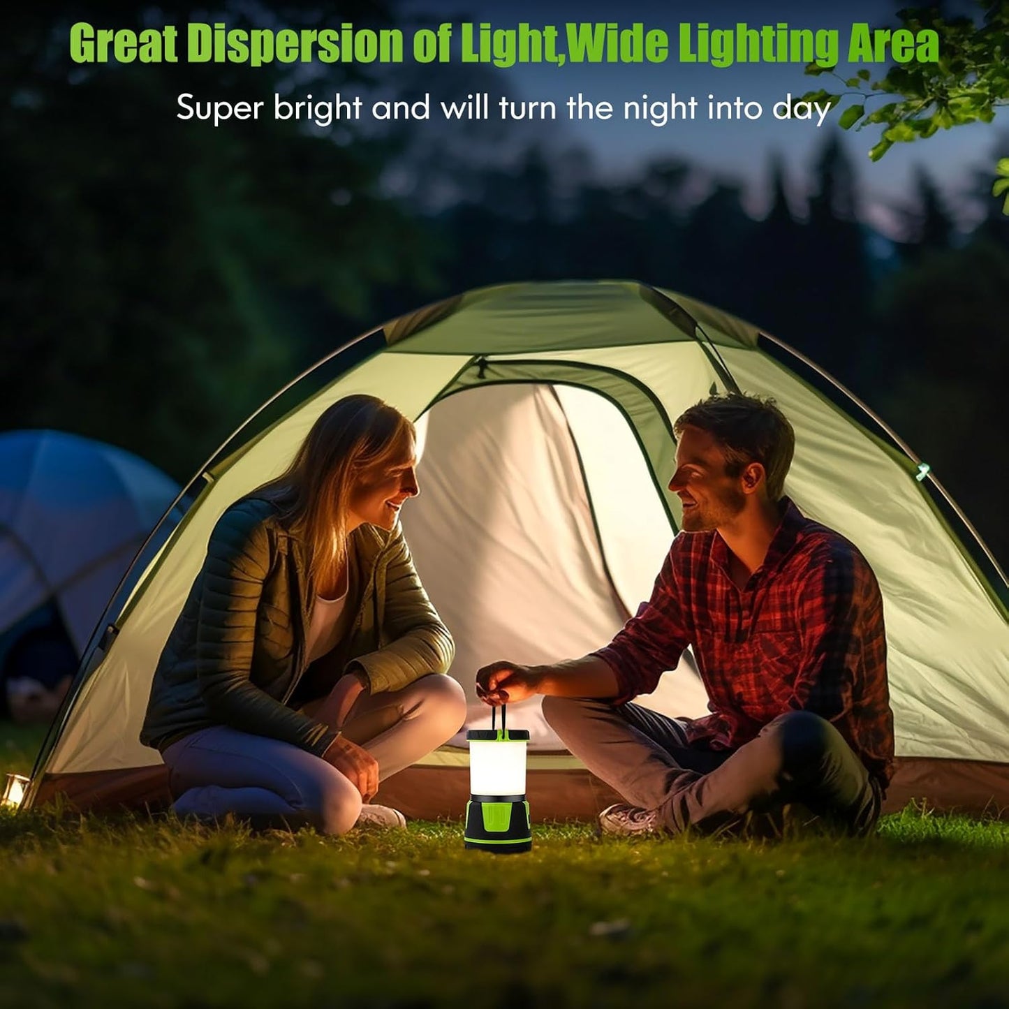 Rechargeable LED Lantern - 3000 Lumens, 5 Light Modes, IP54 Waterproof | Portable 7500mAh Flashlight for Camping & Emergencies (Green)