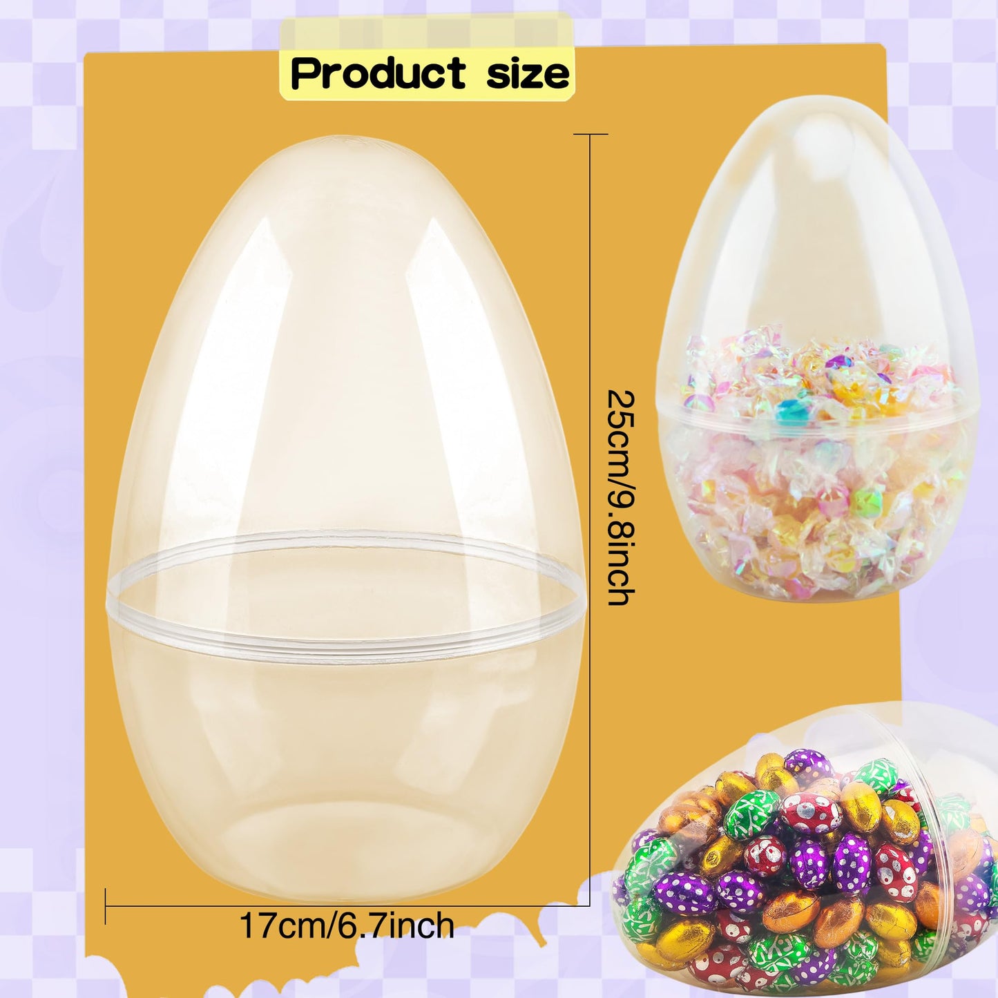 12 Inch/ 10 Inch/ 8 Inch Giant Clear Easter Eggs Fillable 4/5/ 6/7 Pcs Jumbo Plastic Easter Eggs Large Easter Eggs Empty for Egg Hunt Supplies Easter (4 Pcs - Clear (10 Inch))