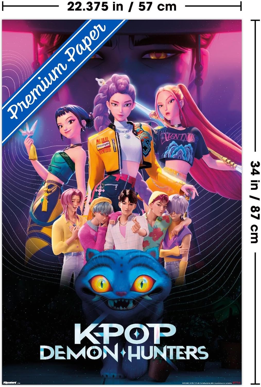 Netflix KPop Demon Hunters Wall Poster - Premium 34L x 22.4W Mount Bundle