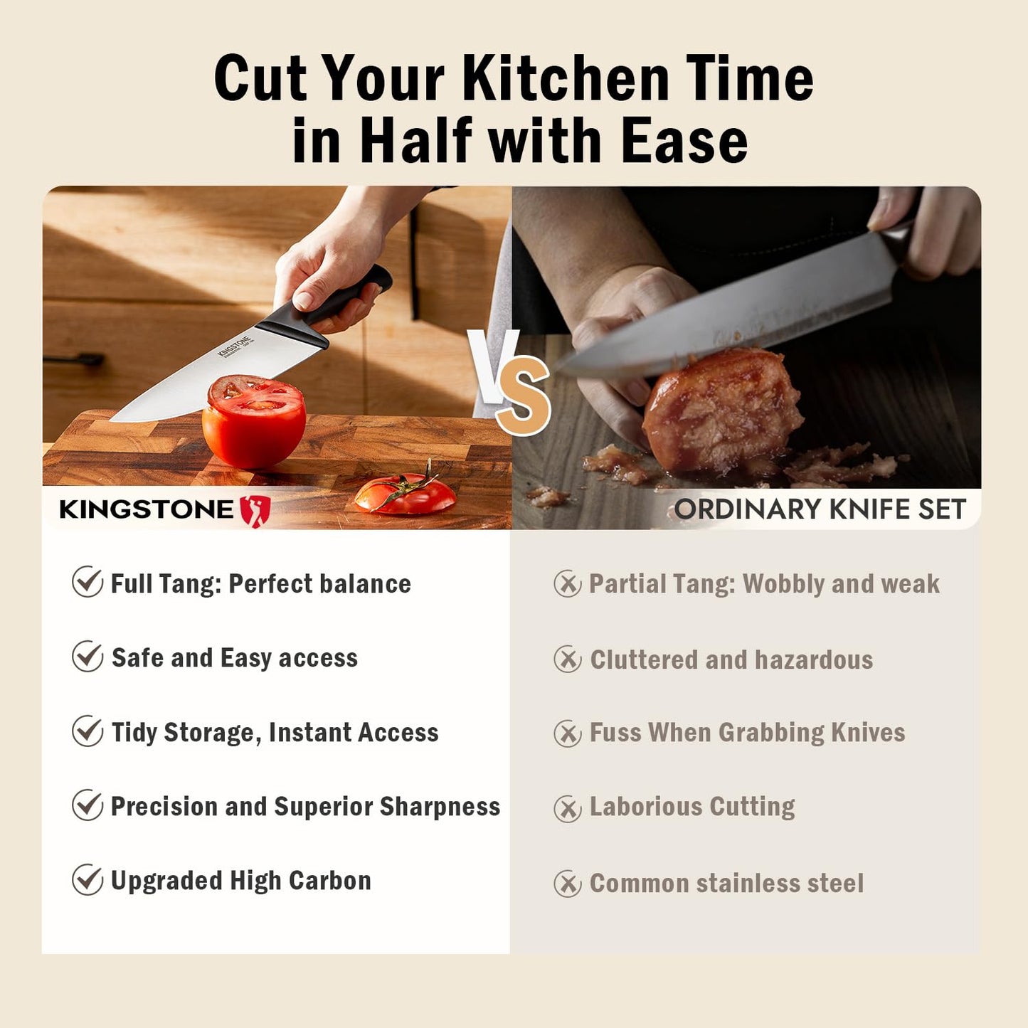 KINGSTONE 14-Piece Kitchen Knife Set with Block, High-Carbon Stainless Steel Knives Set, Ergonomic Non-Slip Handle, Professional Knife Set for Kitchen for Home Cooking & Gifting, Walnut
