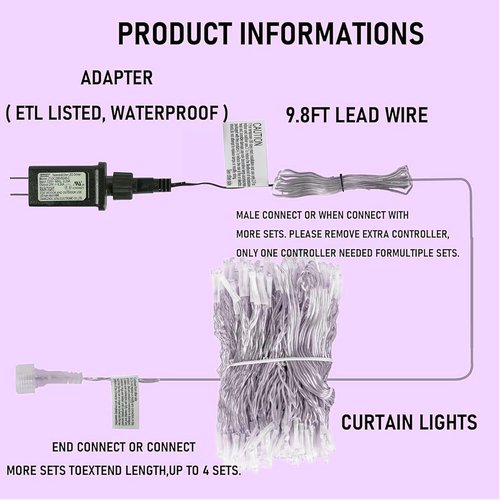 Dazzle Bright 300 LED Christmas Curtain String Lights - Waterproof Fairy Lights for Bedroom | 8 Lighting Modes, Purple