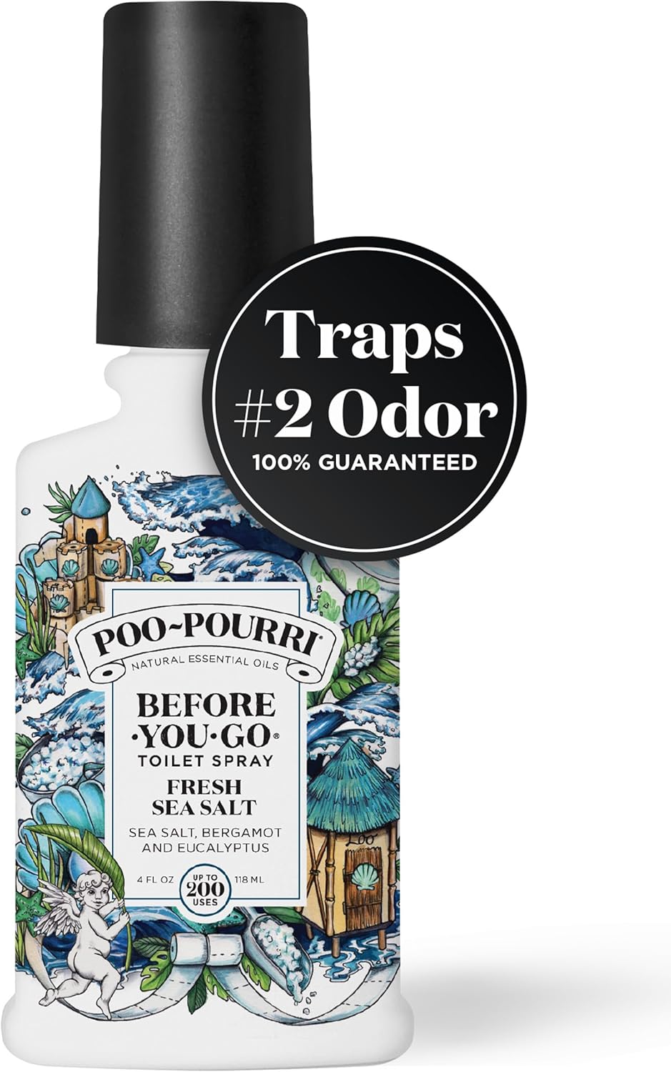 Poo-Pourri Toilet Spray - Fresh Sea Salt Scent | Plant-Based Odor Deodorizer, 4 Fl Oz (Pack of 2)