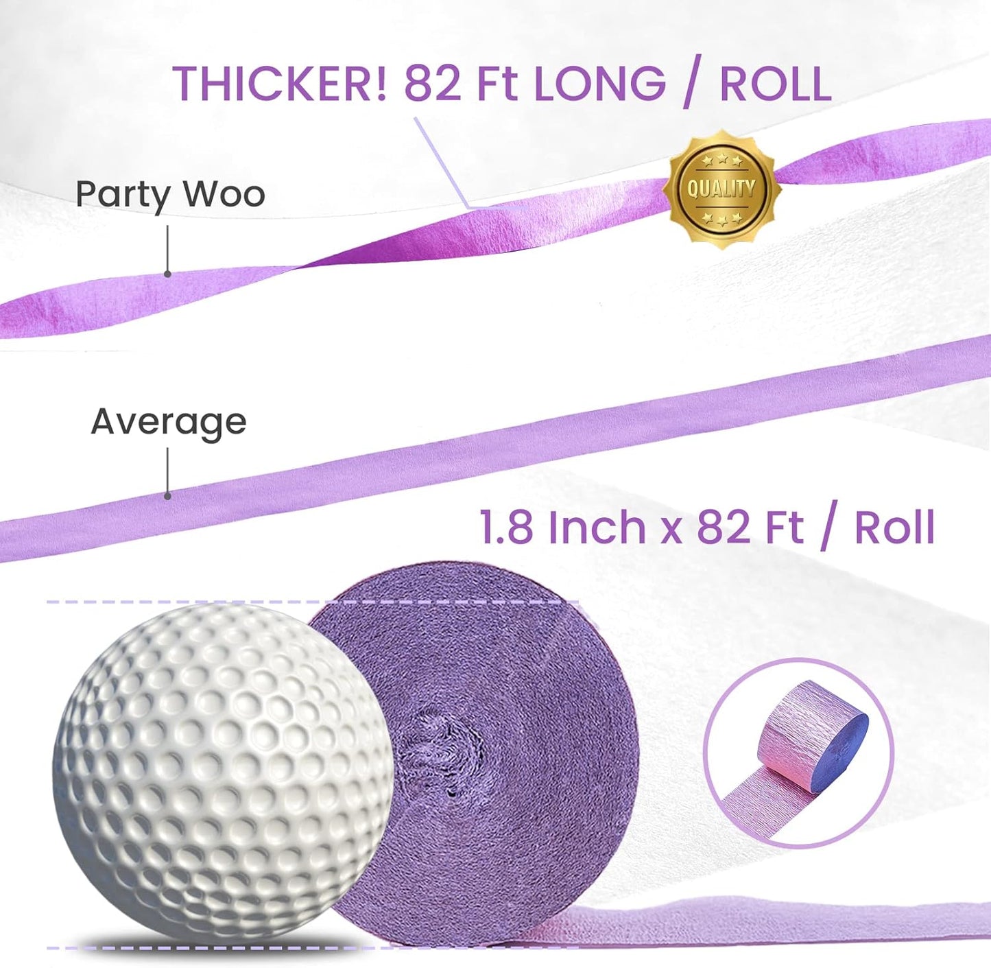 PartyWoo Crepe Paper Streamers - Light Purple 4 Rolls | 328ft for Party, Wedding, Birthday Decor