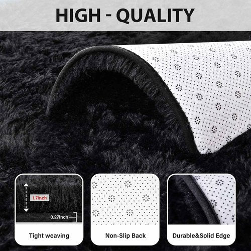 FinRèc Soft Black Area Rug - Modern Fluffy Shaggy Design for Bedroom & Living Room | 4x6 Feet Non-Slip Furry Carpet