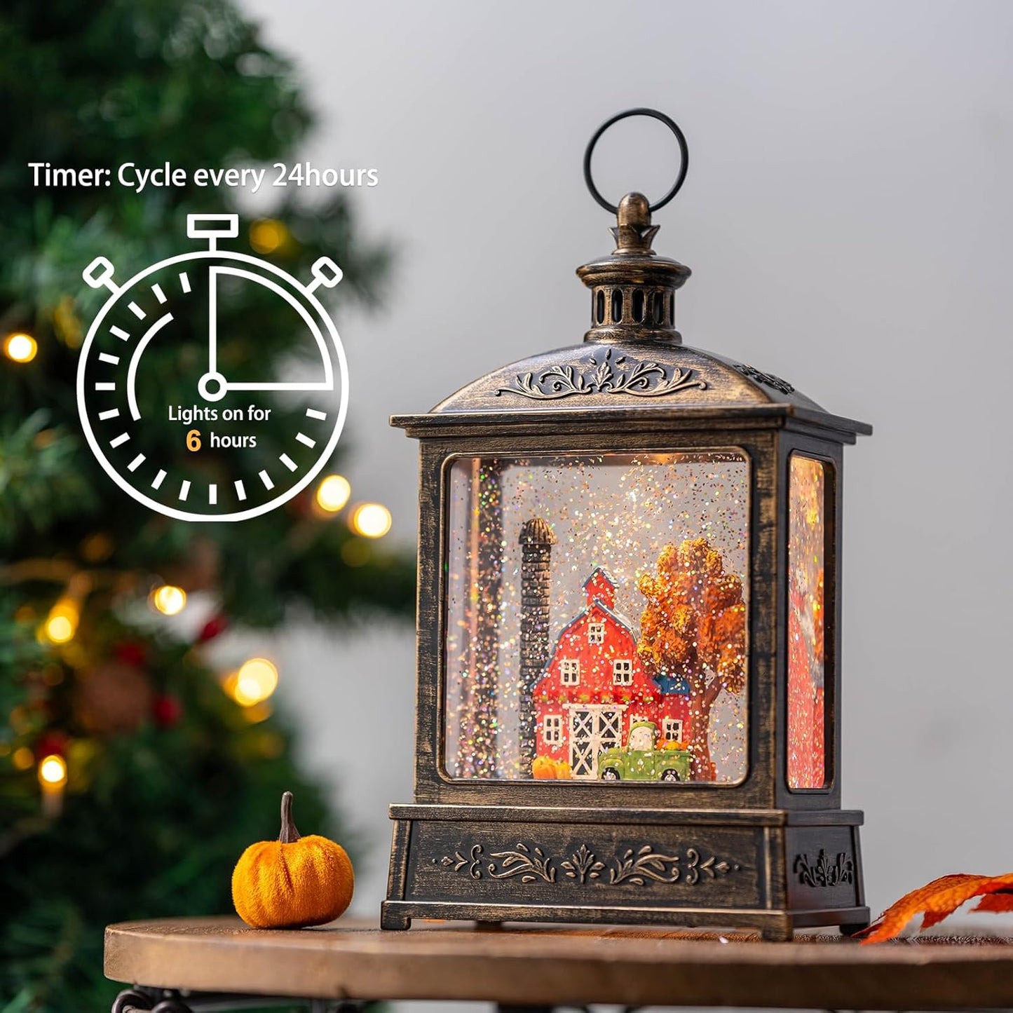 Skiennix 12.5'' Lighted Turkey Snow Globe | Thanksgiving Water Lantern with Glittering Effects