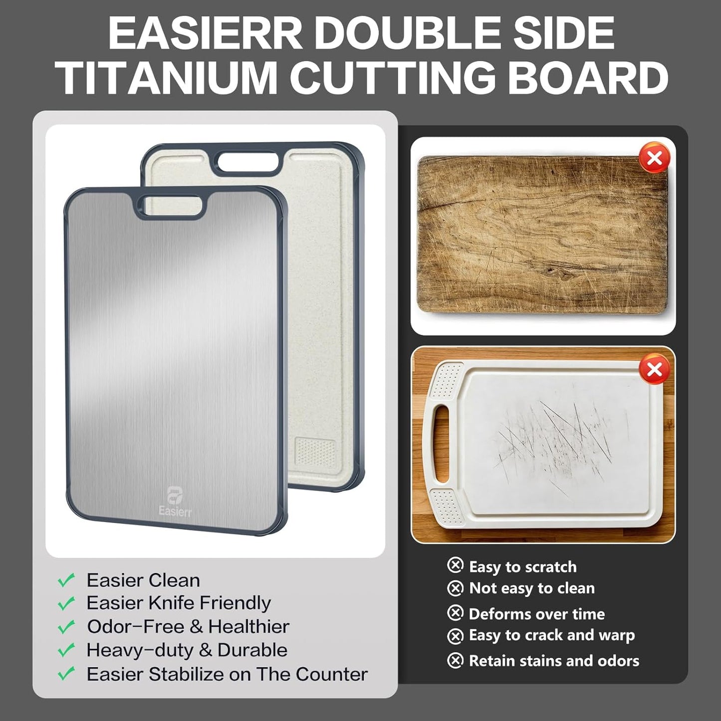 Titanium Cutting Board by Extra Large | Non-Toxic 2-in-1 Design with Juice Groove | 17 x 12 Inch