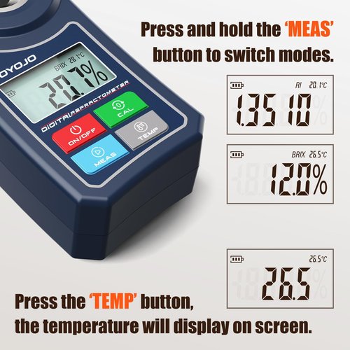 Digital Brix Refractometer GOYOJO Brix Meter Lab Refractometer ±0.5 Brix/1℃ Accuracy, 0-55% Range with ATC for Fruits Juices, Beer, Wine, Coffee &Mor Liquid Sugar Content Test
