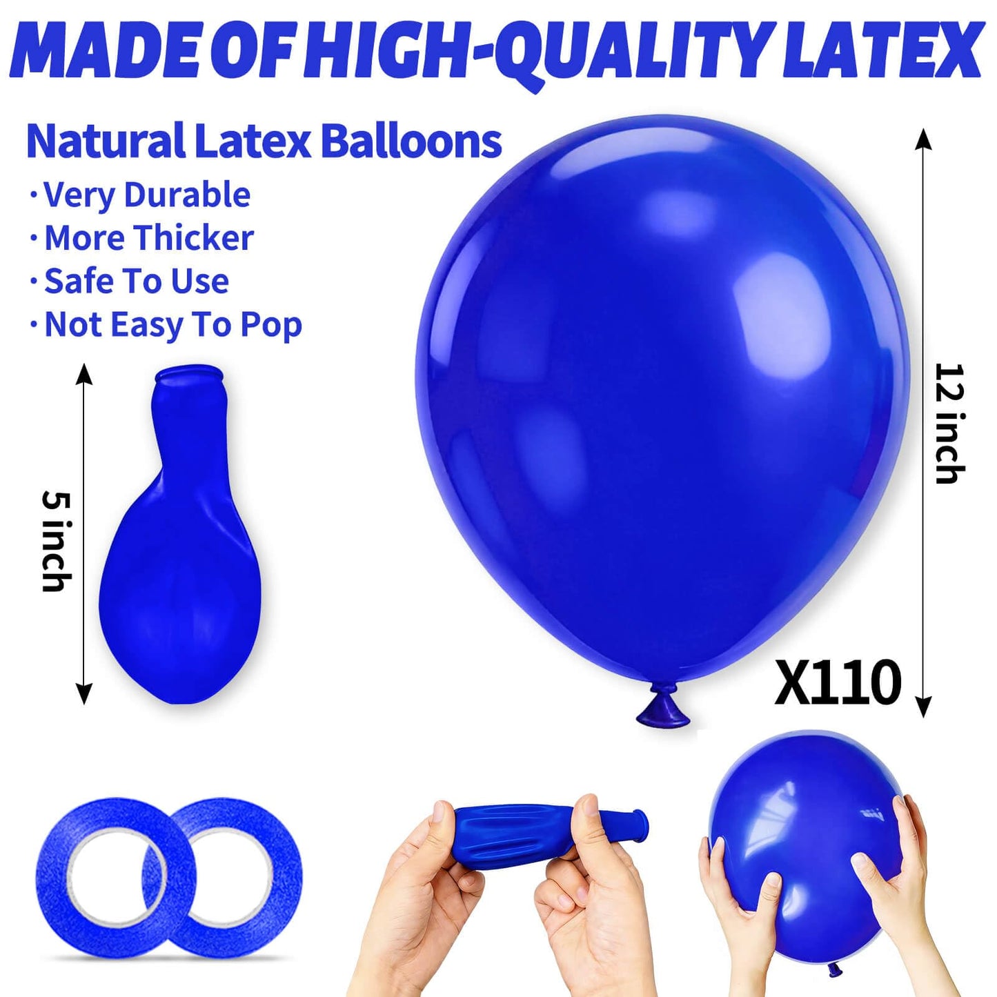 110pcs Blue Balloon 12 inch, Blue Latex Balloon for Birthday Party Baby Shower Wedding(with 2 Ribbons).
