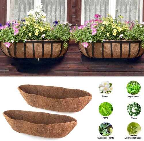 EROCK Coco Liner Replacement - 2 Pack Half Moon Planter Liners for 24/30/36/48 Inch Window Boxes | Ideal for Hanging Gardens and Flower Baskets