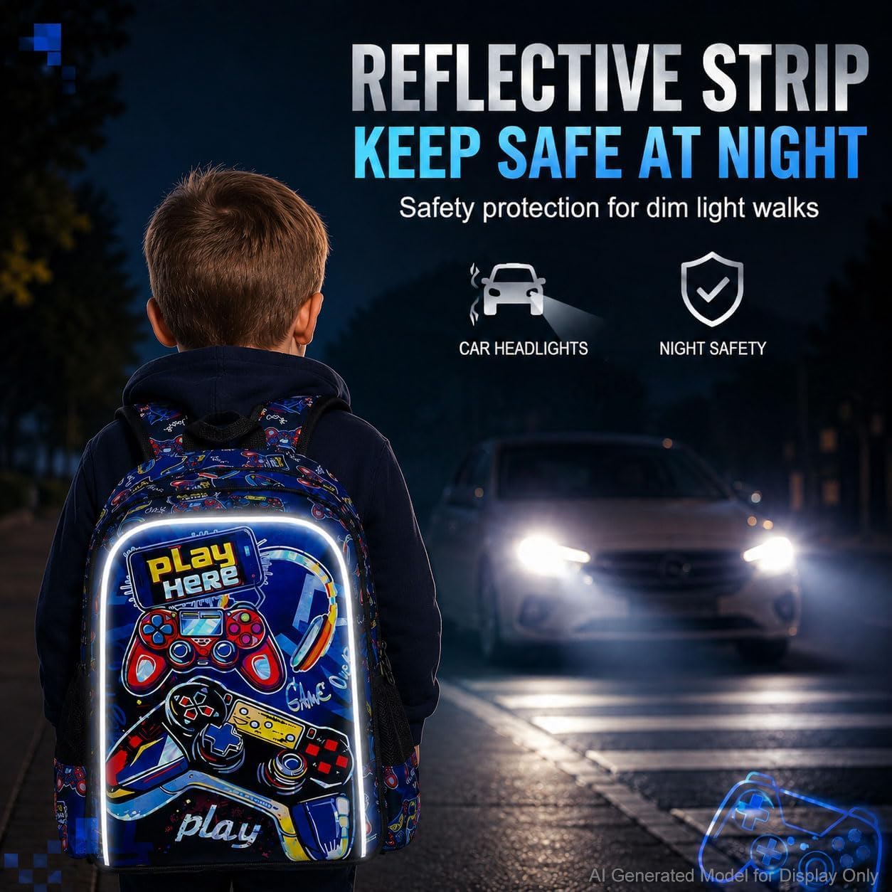 CCJPX 3PCS Gamer Backpack for Boys, 16 Inch Kids Water Resistant Preschool Bookbags, Cool Kindergarten School Backpacks and Lunch Box