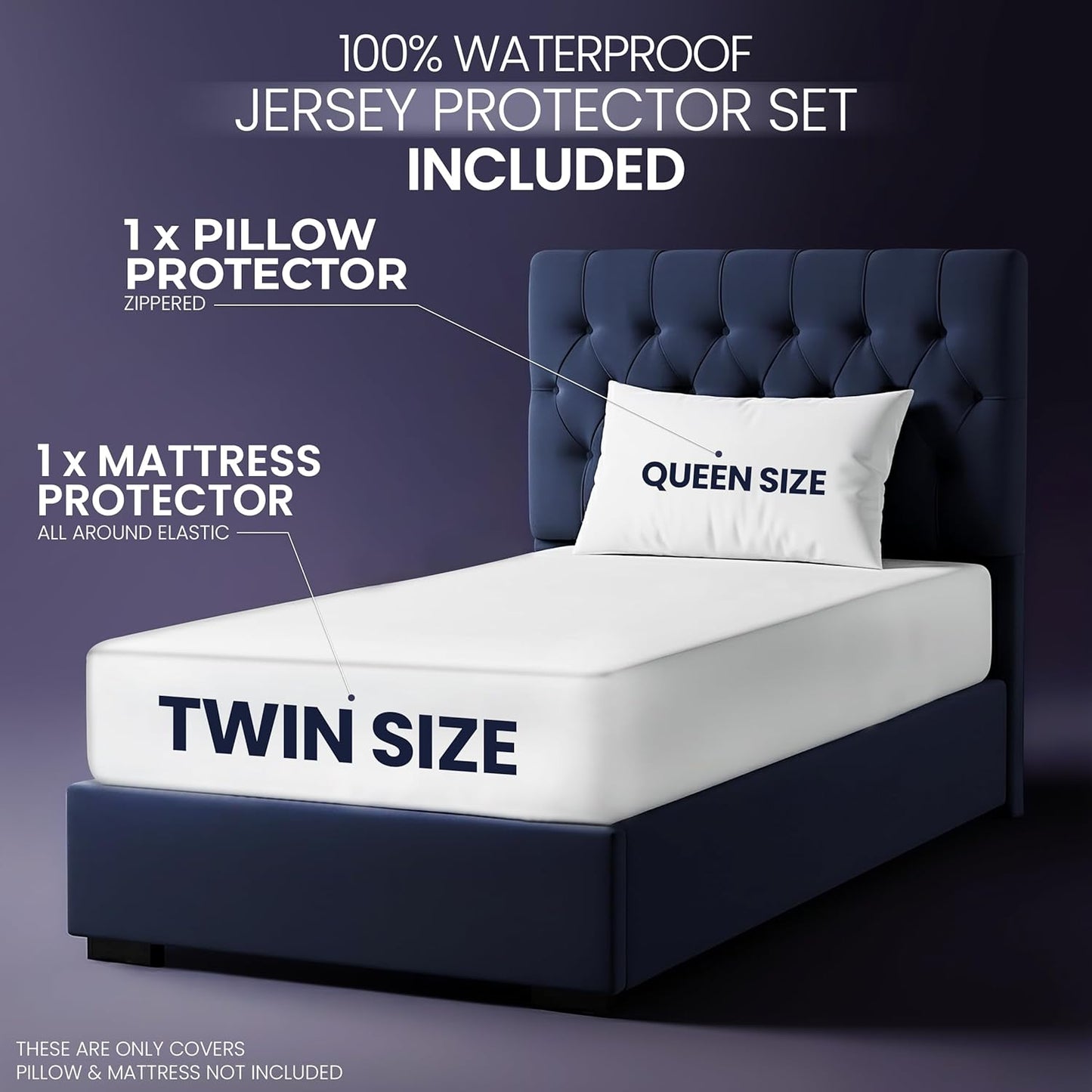 Skiennix Waterproof Mattress Protector - Twin Size with Zippered Pillow Protector & Deep Pocket Fitted Sheet