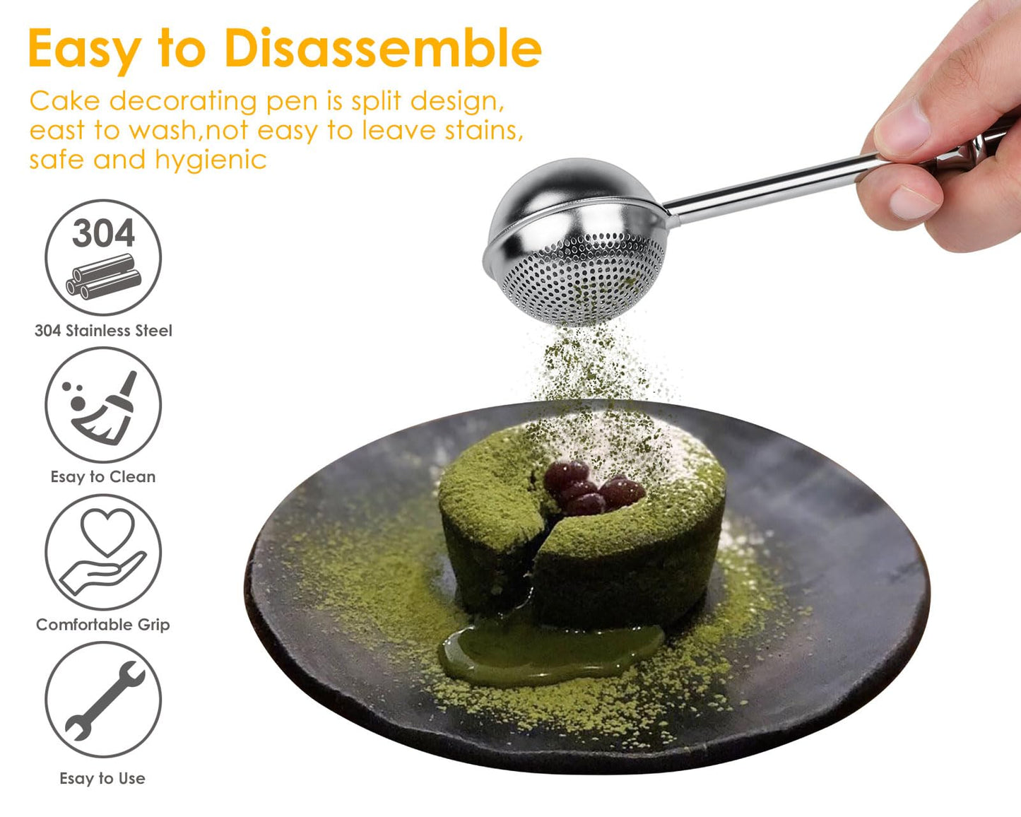 Victhur Flour Sifter 304 Stainless Steel Flour Duster Tea Strainer set of 2 Spring-operated Handle Strainer for Baking, Sifting Sugar, Flour, Spices, and Herbs
