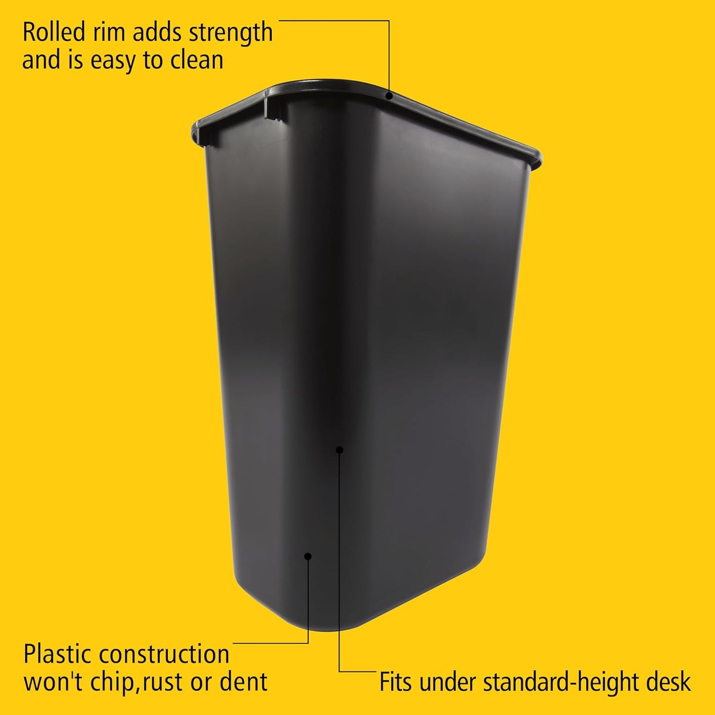 Rubbermaid Commercial Wastebasket - 41QT Stackable Trash Can | Black Plastic for Office & Home Use