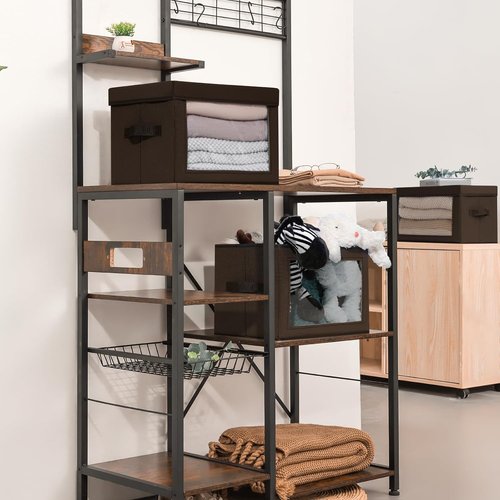 Homsorout Brown Fabric Storage Bins - 6 Pack Modern Lidded Bins, 14 Inch for Clothes & Office Supplies