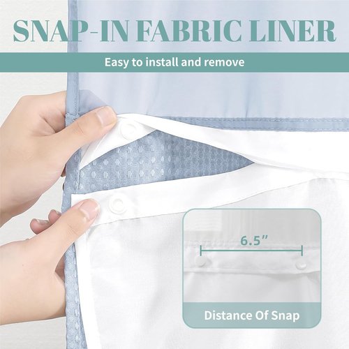Eachope FrostBlue Shower Curtain - Waterproof Waffle Weave with Snap-In Liner | 71" x 74" Size