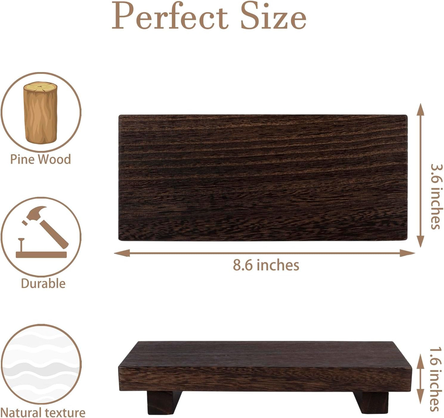 Zoocatia Small Wood Tray - Decorative Wooden Riser for Farmhouse Bathroom & Kitchen, Dark Brown